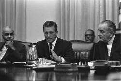 Governor of Illinois Otto Kerner, Jr., meeting with Roy Wilkins (left) and President Lyndon Johnson (right) in the White House. Date29 July 1967 SourceLBJ Presidential Library