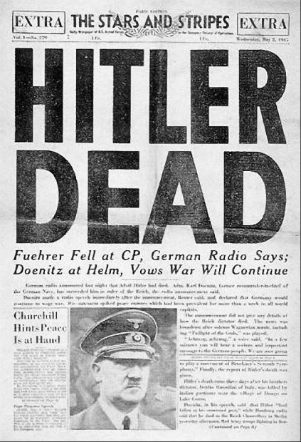 Stars and Stripes reported Hitler's death on May 2, 1945