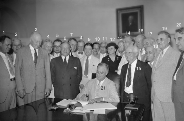 President Franklin D. Roosevelt, signing the Social Security Act (August 14, 1935) Photo Source Social Security Administration website
