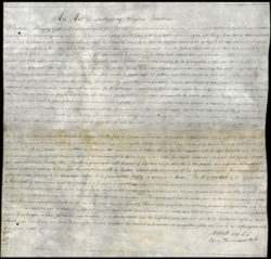 Thomas Jefferson. "An Act for Establishing Religious Freedom," 16 January 1786. Manuscript. Records of the General Assembly, Enrolled Bills, Record Group 78. Lab# 07_0071_01. Image courtesy the Library of Virginia 